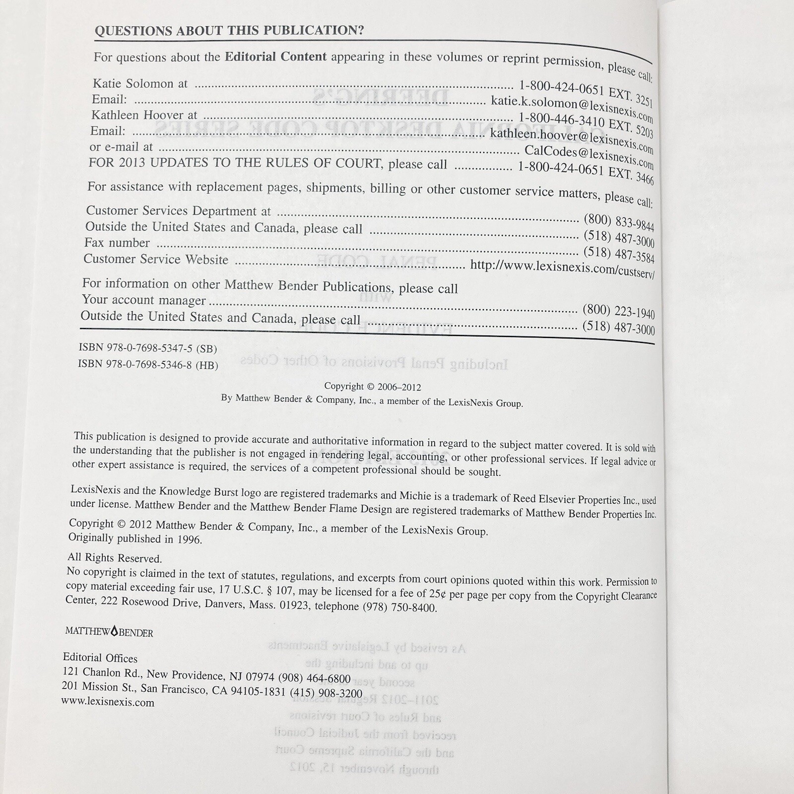 Deering’s California Desktop Code Series 2013 Edition Penal Code Hardcover