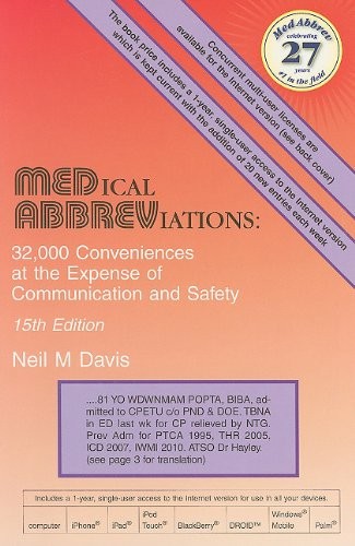 MEDICAL ABBREVIATIONS: 32,000 CONVENIENCES AT THE EXPENSE By Neil M. Davis *VG+*