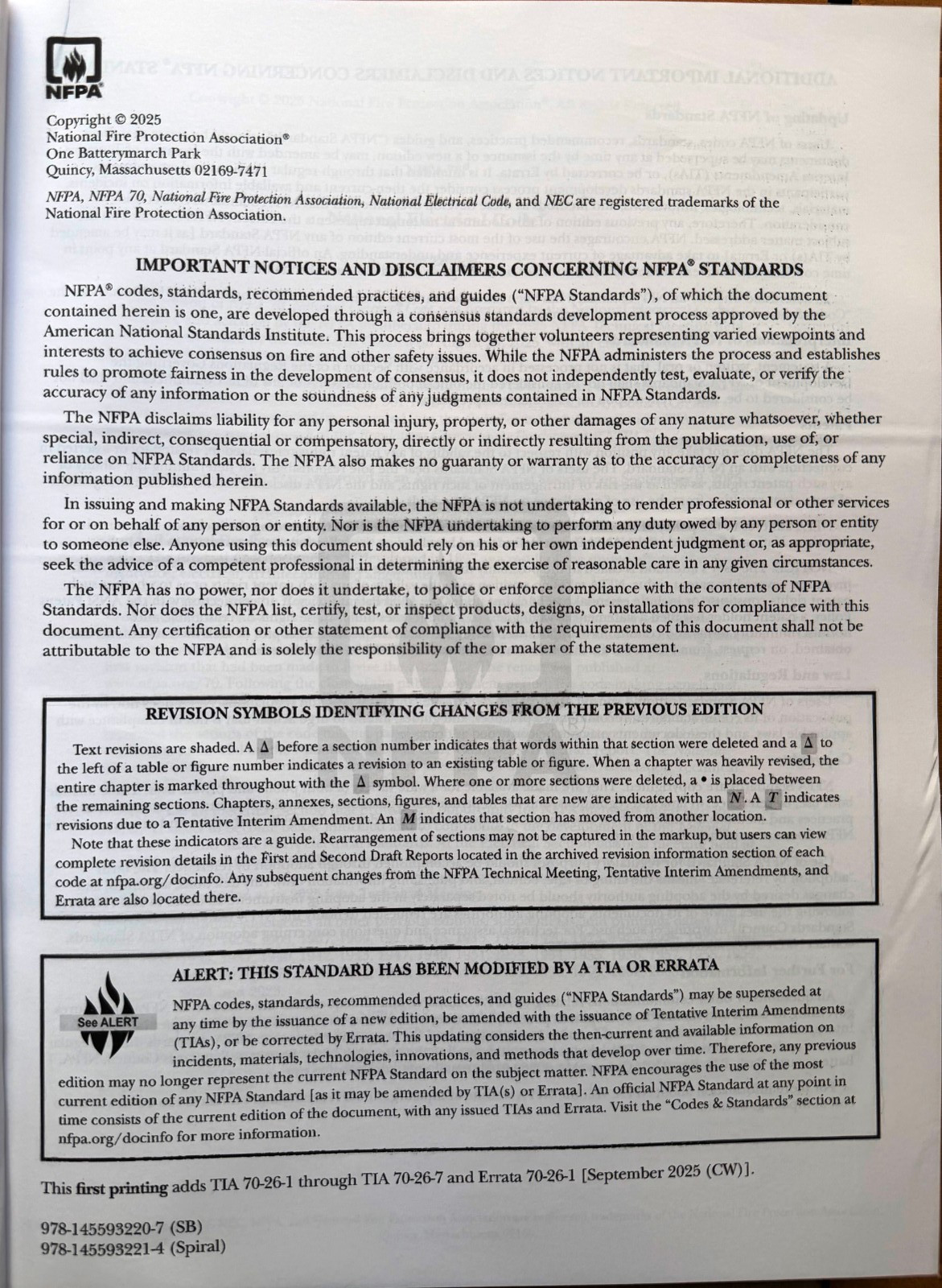 2 x NFPA 70 National Electrical Code NEC 2026 Softbound Paperback Free Shipping