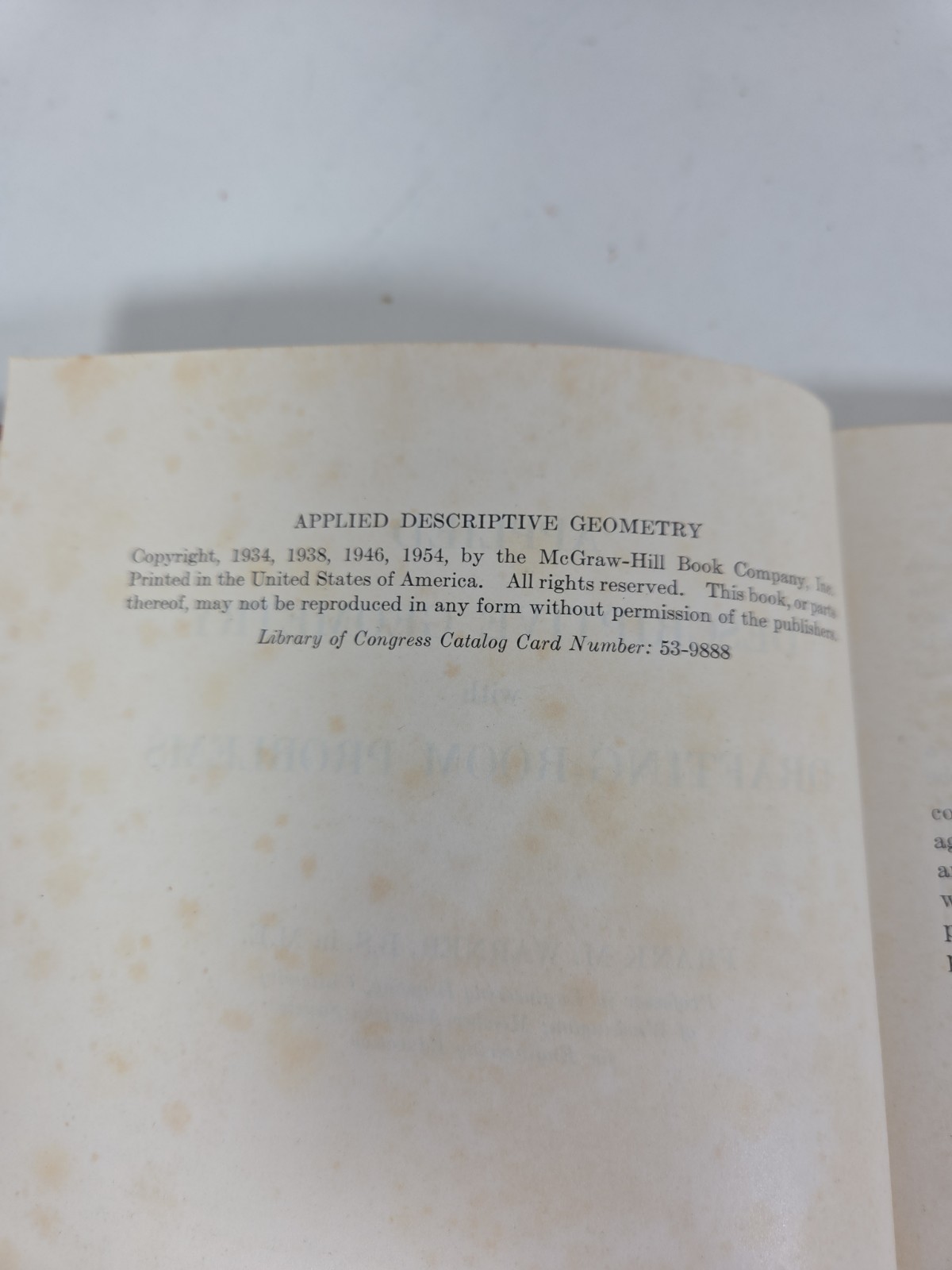 Applied Descriptive Geometry / Problem, 4th Edition by Frank M. Warner (1954 HC)