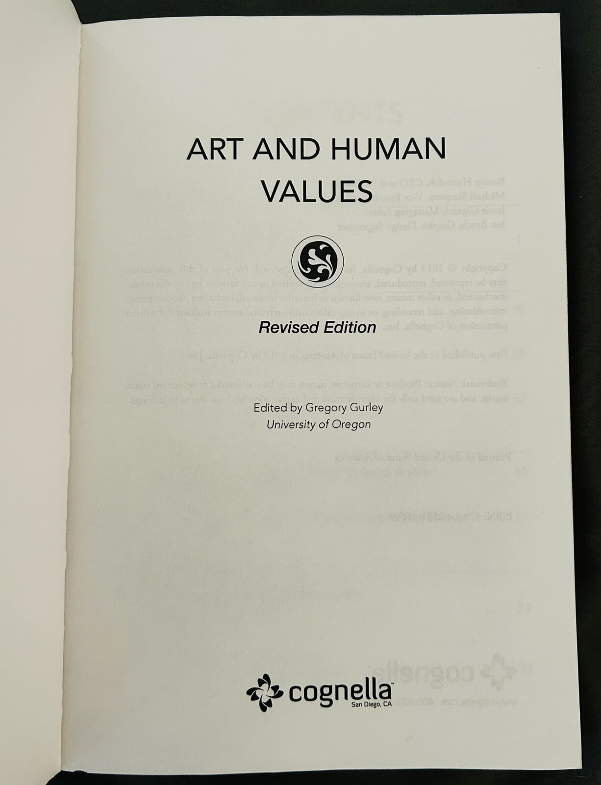Art and Human Values Revised Ed. Gregory Gurley University Of Oregon