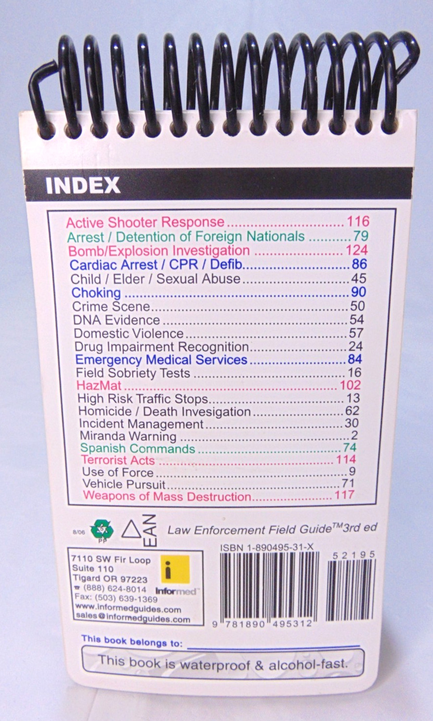 LAW ENFORCEMENT FIELD GUIDE By Informed & Eric Swanson Spiral pocket size