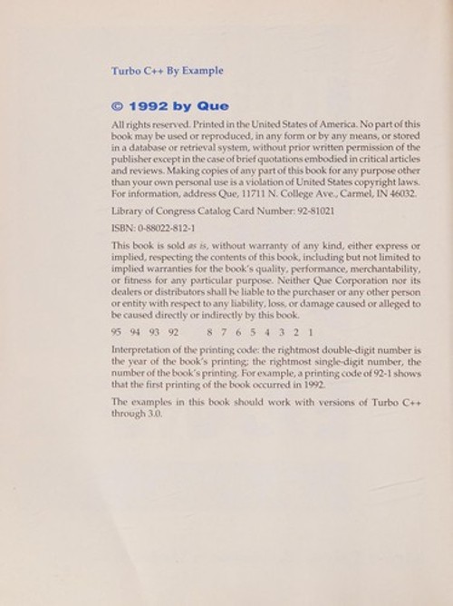 Turbo C++ by Example Hardcover Greg M., Johnson, Marcus Perry