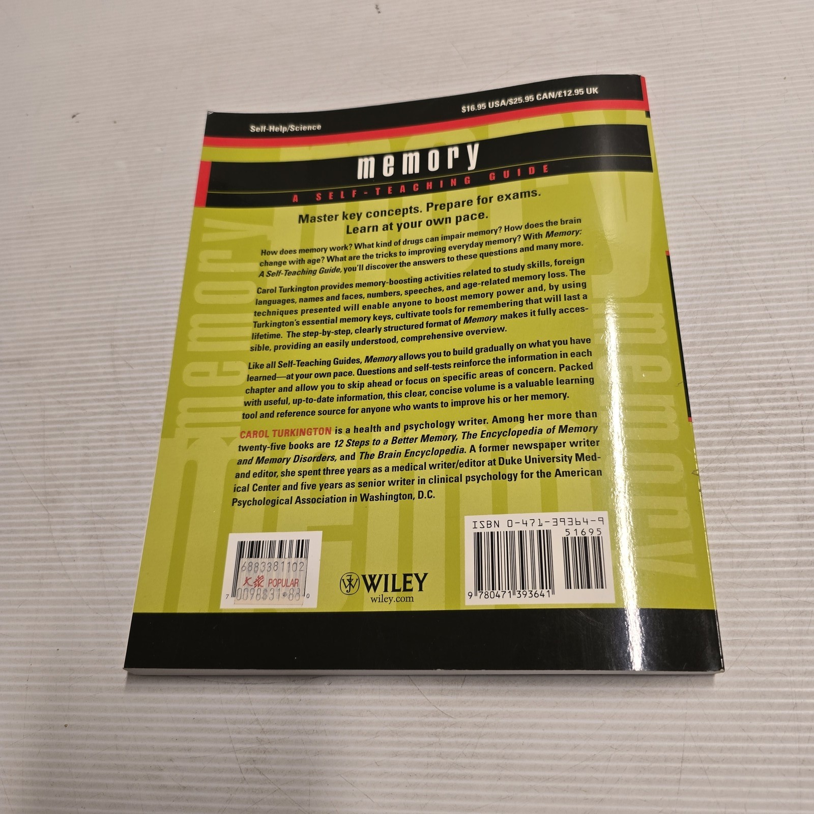 Memory A Self-Teaching Guide by Carol Turkington Paperback STG Series Psychology