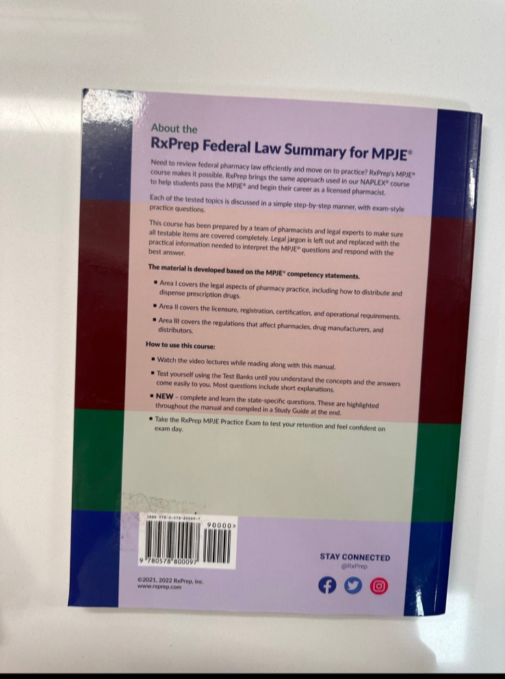 Rxprep Federal Law Summary for MPJE, 7th Edition – Paperback By RxPrep